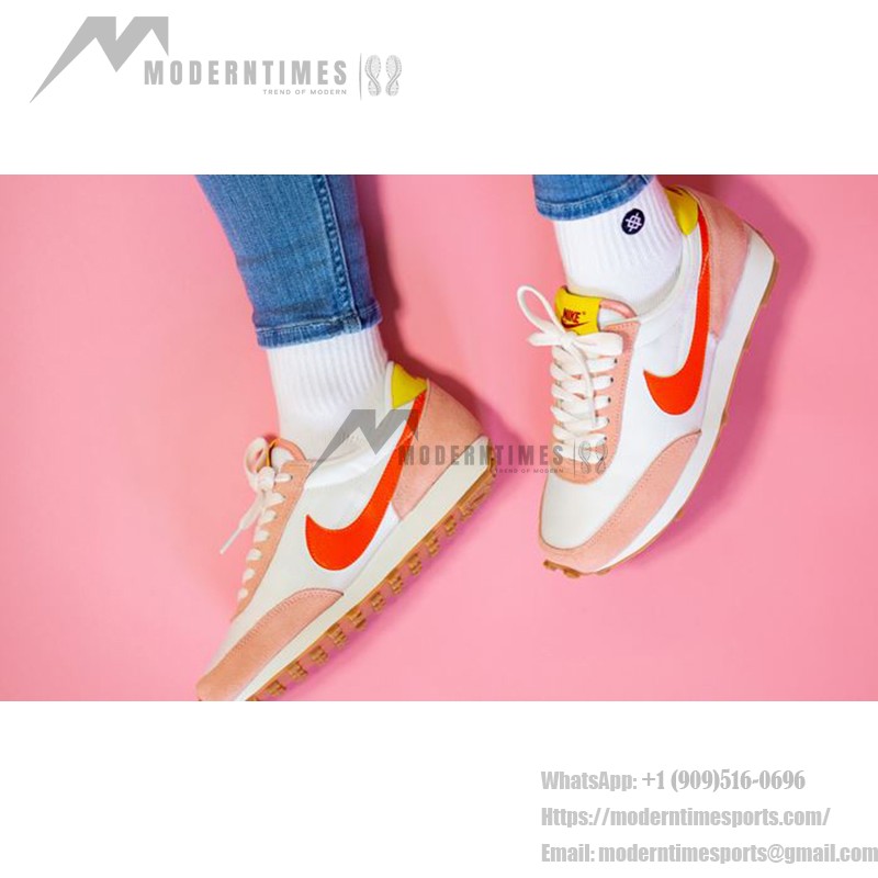 Nike Daybreak CK2351 in white, orange, and tan with yellow highlights