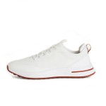 Loro Piana FAM1718-1000 White Leather Sneakers Loro Piana FAM1718-1000 White Sneakers Front View with Red Detailing