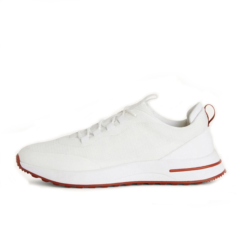 Loro Piana FAM1718-1000 White Leather Sneakers Loro Piana FAM1718-1000 White Sneakers Front View with Red Detailing