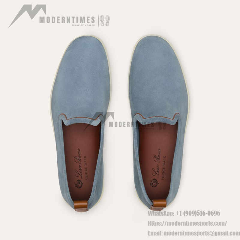 Loro Piana Venice Walk Loafer Men’s Shoes Brisk Blue Suede Slip-On