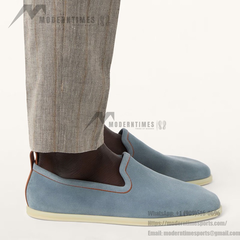 Loro Piana Venice Walk Loafer Men’s Shoes Brisk Blue Suede Slip-On