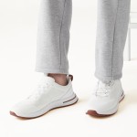 Loro Piana FAM1718-1000 White Leather Sneakers Loro Piana FAM1718-1000 White Sneakers Front View with Red Detailing