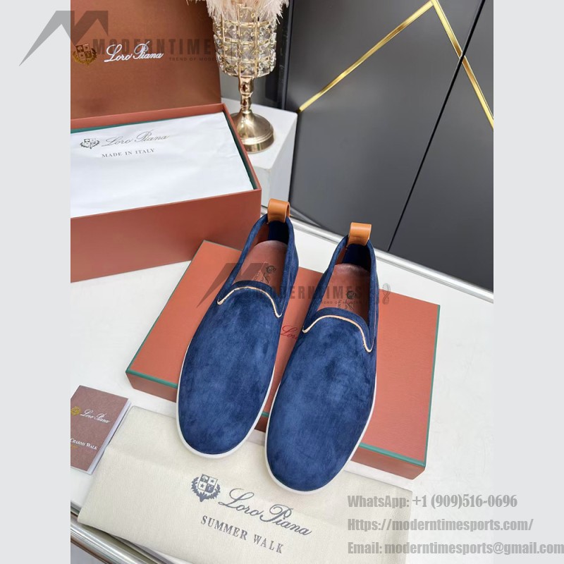 Loro Piana Venice Walk Loafer Men’s Shoes Navy Blue Luxury Suede Slip-On FAN1318-W000