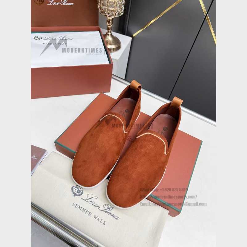 Loro Piana Venice Walk Loafer Men’s Shoes Dark Brick Suede Slip-On