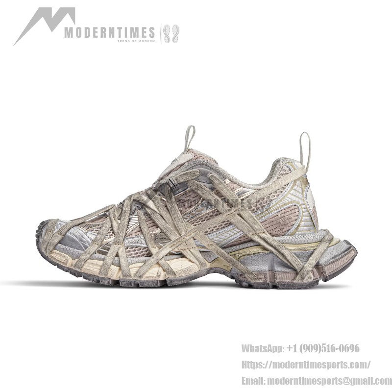 Balenciaga Runner Kith Four.Color 7.0 - Bold Strapped Beige Sneakers for a Futuristic Look Balenciaga Runner Kith Four.Color 7.0 - Beige Sneakers with Criss-Cross Straps