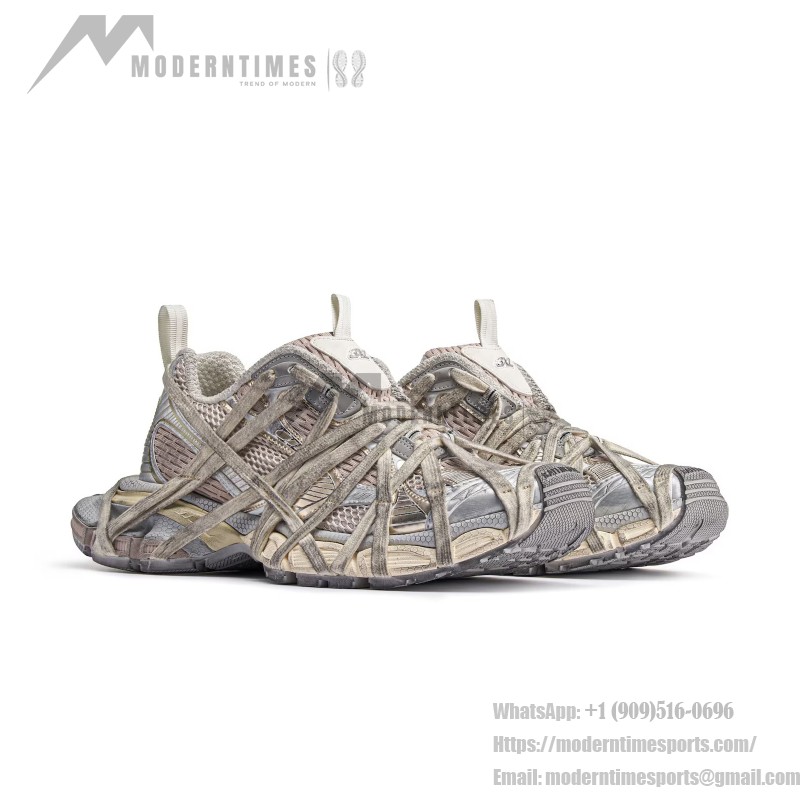 Balenciaga Runner Kith Four.Color 7.0 - Bold Strapped Beige Sneakers for a Futuristic Look Balenciaga Runner Kith Four.Color 7.0 - Beige Sneakers with Criss-Cross Straps