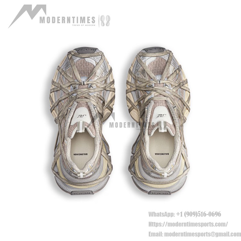 Balenciaga Runner Kith Four.Color 7.0 - Bold Strapped Beige Sneakers for a Futuristic Look Balenciaga Runner Kith Four.Color 7.0 - Beige Sneakers with Criss-Cross Straps