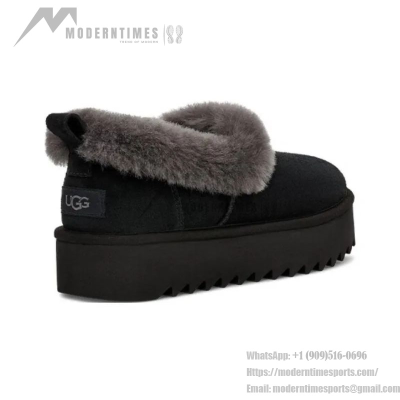 UGG Women's Platform Moccasin 1166733 in Black with Fold-Over Sheepskin Collar
