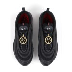 Nike Air Max 97 "Satan Shoes" - Black Sneakers with Red Accents and Luke 10:18 Reference