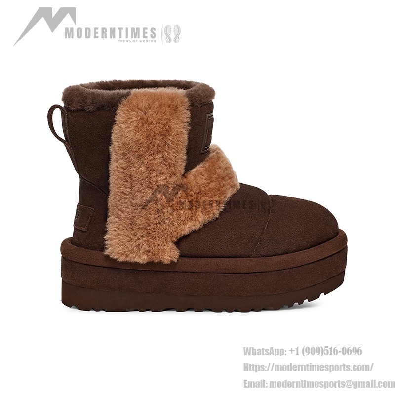 UGG Women's Platform Ankle Boots 1144046 in Dark Brown with Sheepskin Lining