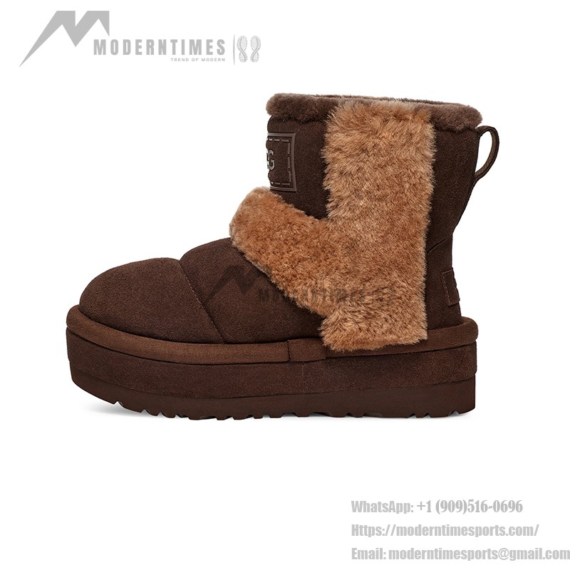 UGG Women's Platform Ankle Boots 1144046 in Dark Brown with Sheepskin Lining