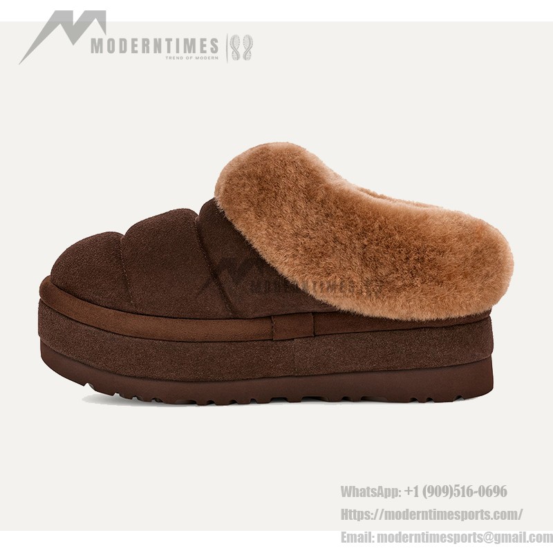 UGG Women's Platform Slipper 1146390 in Dark Brown with Sheepskin Lining
