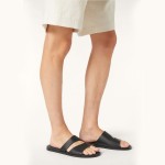 Loro Piana Pilat Plain Walk Sandal FAP1185-8000 Black Men's Comfort Sandals Front View
