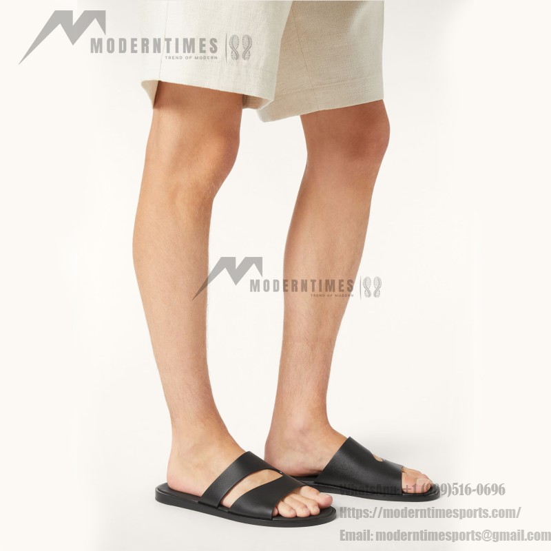 Loro Piana Pilat Plain Walk Sandal FAP1185-8000 Black Men's Comfort Sandals Front View