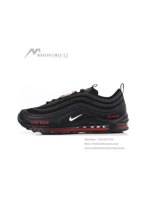Nike Air Max 97 "Satan Shoes" - Unique Black Sneakers with Red Accents and Luke 10:18 Reference