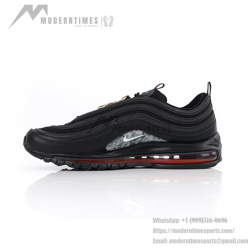 Nike Air Max 97 "Satan Shoes" - Black Sneakers with Red Accents and Luke 10:18 Reference