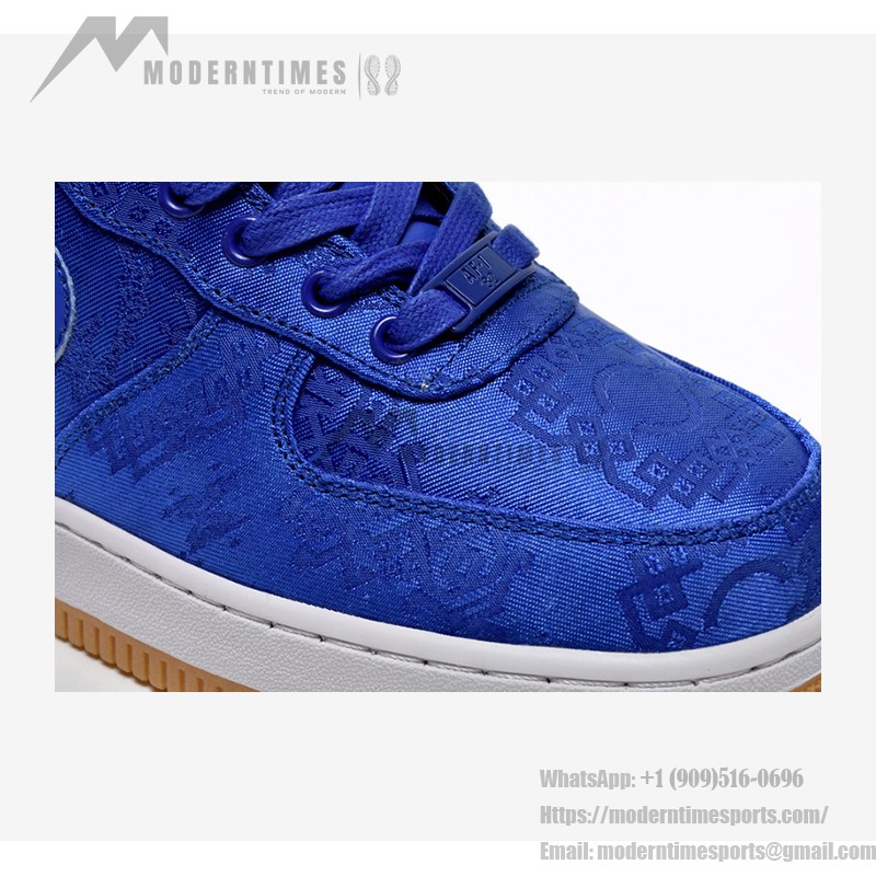 CLOT x Nike Air Force 1 'Royal University Blue Silk' - Blue Silk Sneakers with Hidden Pattern and Gum Sole