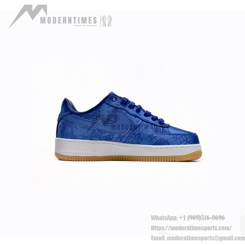 CLOT x Nike Air Force 1 'Royal University Blue Silk' - Blue Silk Sneakers with Hidden Pattern and Gum Sole