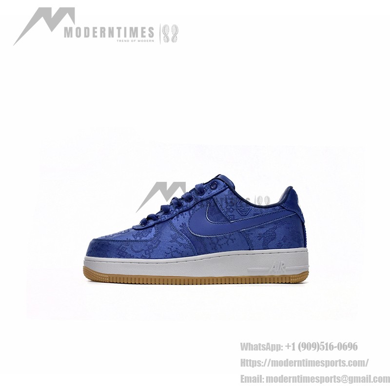 CLOT x Nike Air Force 1 'Royal University Blue Silk' - Blue Silk Sneakers with Hidden Pattern and Gum Sole