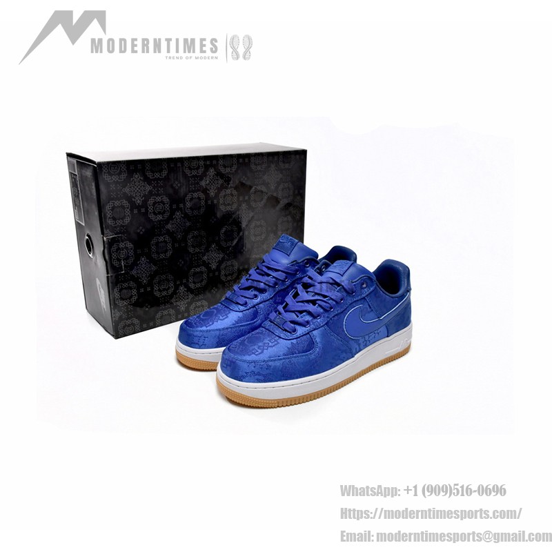 CLOT x Nike Air Force 1 'Royal University Blue Silk' - Blue Silk Sneakers with Hidden Pattern and Gum Sole