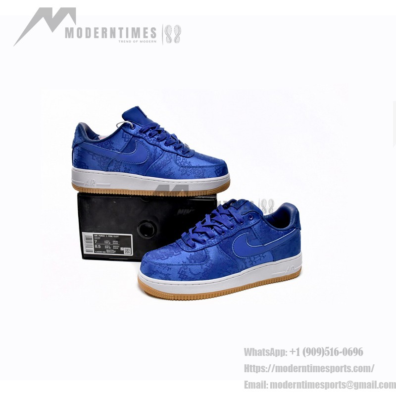 CLOT x Nike Air Force 1 'Royal University Blue Silk' - Blue Silk Sneakers with Hidden Pattern and Gum Sole