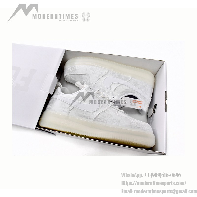 CLOT x Nike Air Force 1 'White Silk' - White Sneakers with Hidden Pattern and Translucent Sole