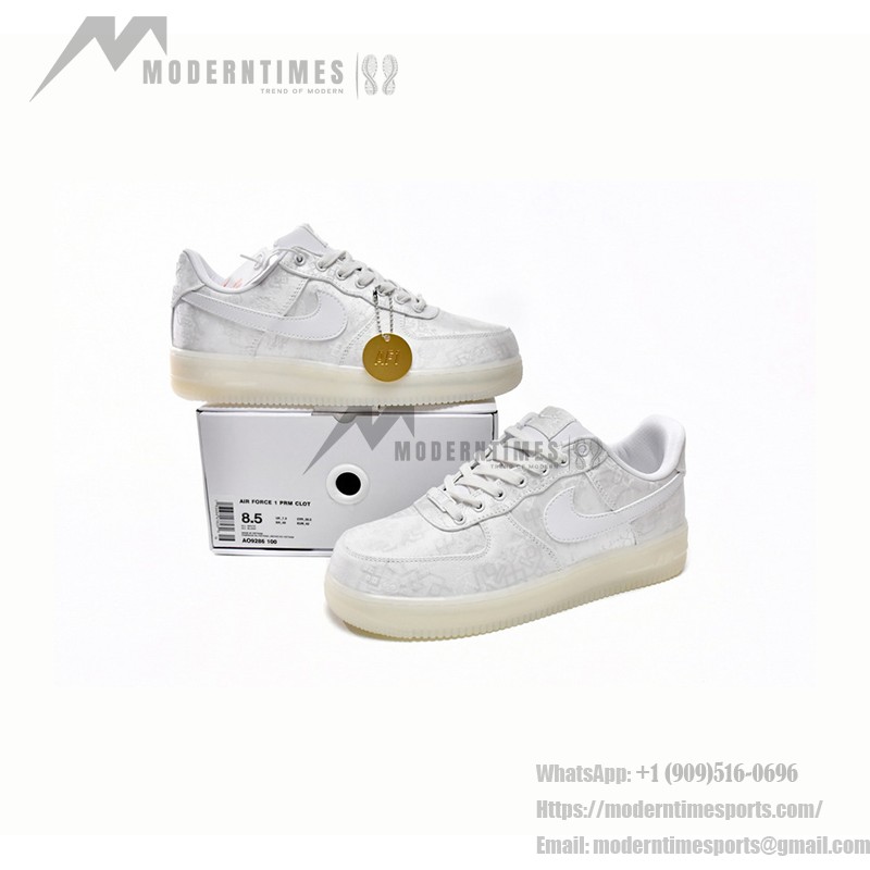 CLOT x Nike Air Force 1 'White Silk' - White Sneakers with Hidden Pattern and Translucent Sole