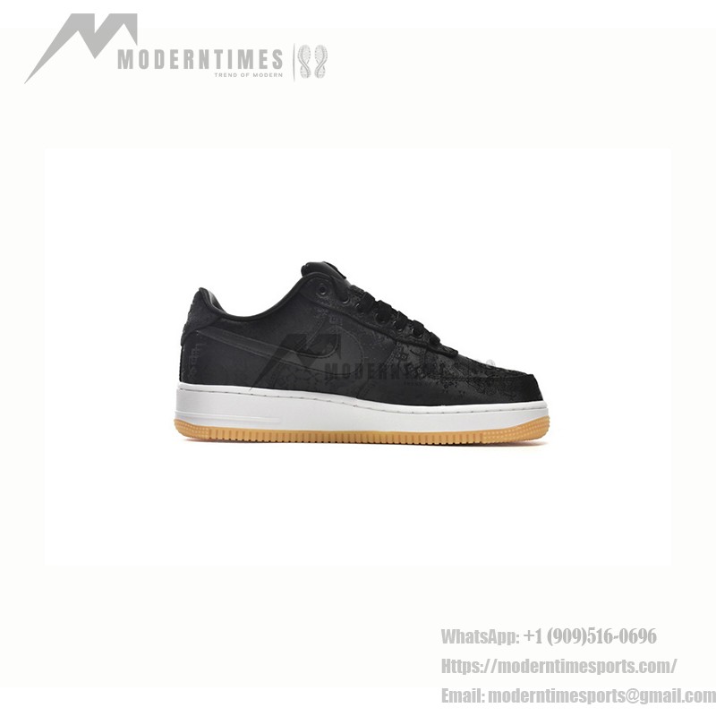 CLOT x Nike Air Force 1 'Black Silk' - Black Sneakers with Hidden Pattern and Gum Sole