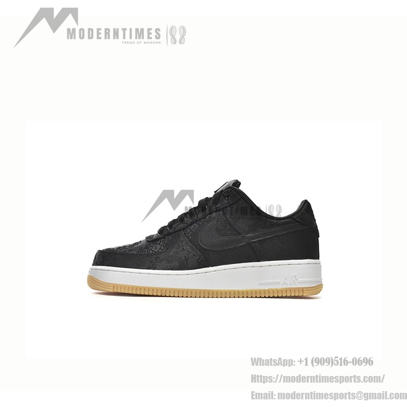 CLOT x Nike Air Force 1 'Black Silk' - Black Sneakers with Hidden Pattern and Gum Sole