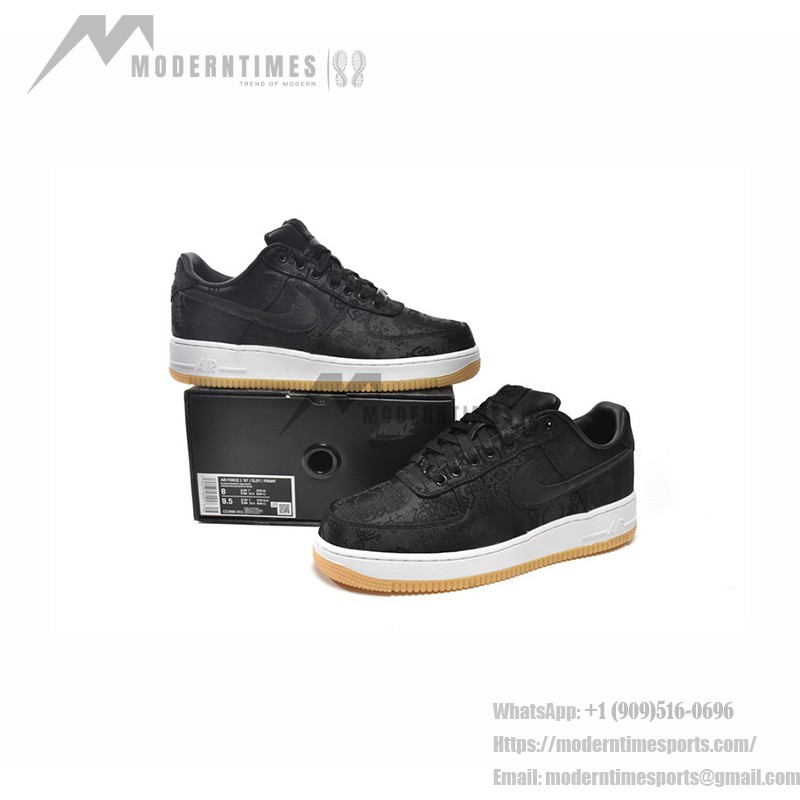 CLOT x Nike Air Force 1 'Black Silk' - Black Sneakers with Hidden Pattern and Gum Sole