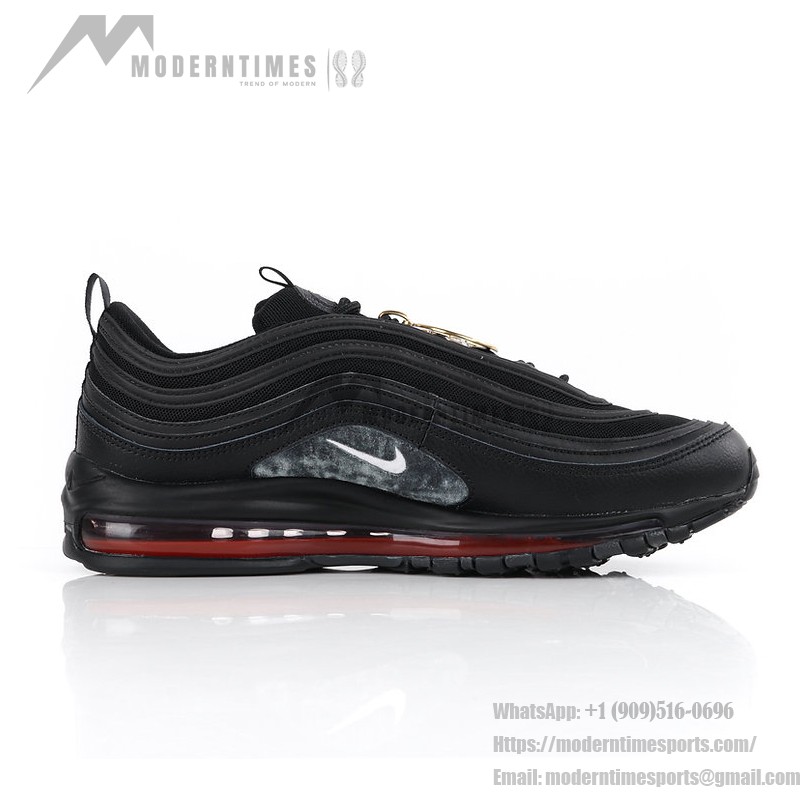 Nike Air Max 97 "Satan Shoes" - Black Sneakers with Red Accents and Luke 10:18 Reference