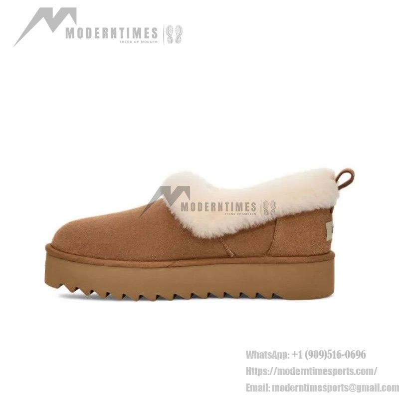 UGG Damen Platform Mokassin 1166733 in Kastanienbraun mit Umgeschlagenem Schaffellkragen