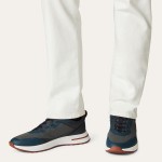 Loro Piana FAM1718-F3DW Navy Blue Leather Sneakers Loro Piana FAM1718-F3DW Navy Blue Sneakers Front View with Grey and Brown Detailing