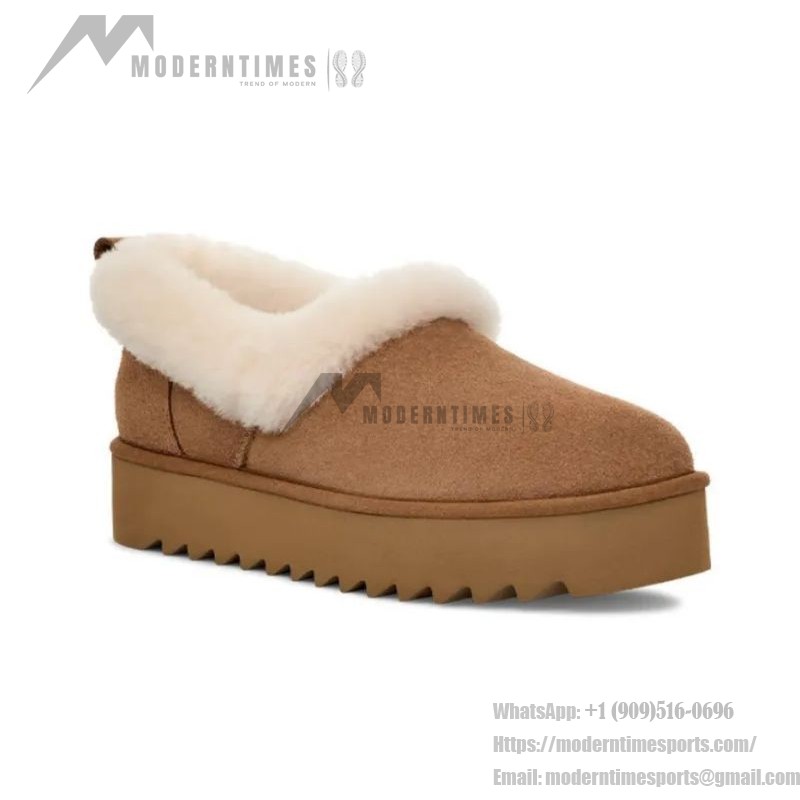 UGG Women's Platform Moccasin 1166733 in Chestnut with Fold-Over Sheepskin Collar