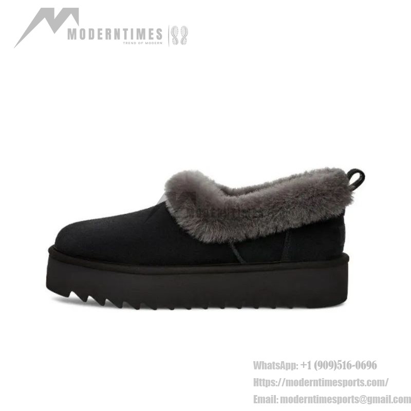 UGG Women's Platform Moccasin 1166733 in Black with Fold-Over Sheepskin Collar