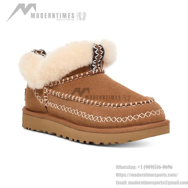 UGG Damen Mokassin Stiefel 1158224 in Kastanienbraun mit Umgeschlagenem Schaffellkragen