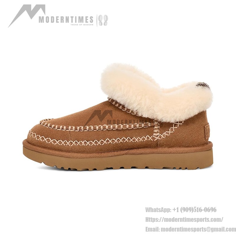 UGG Damen Mokassin Stiefel 1158224 in Kastanienbraun mit Umgeschlagenem Schaffellkragen