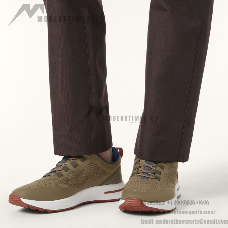 Loro Piana FAM1718-F6T5 Olive Green Sneakers Front View with Brown Detailing