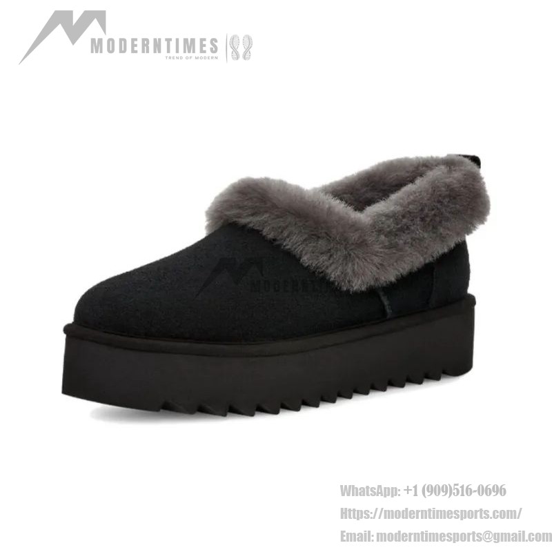 UGG Women's Platform Moccasin 1166733 in Black with Fold-Over Sheepskin Collar