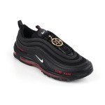 Nike Air Max 97 "Satan Shoes" - Black Sneakers with Red Accents and Luke 10:18 Reference