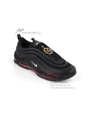 Nike Air Max 97 "Satan Shoes" - Unique Black Sneakers with Red Accents and Luke 10:18 Reference