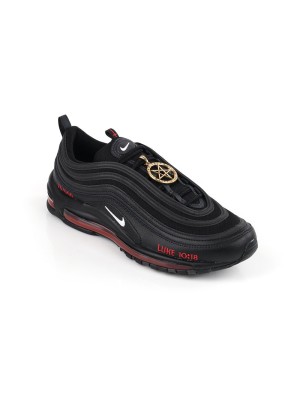 Nike Air Max 97 "Satan Shoes" - Unique Black Sneakers with Red Accents and Luke 10:18 Reference