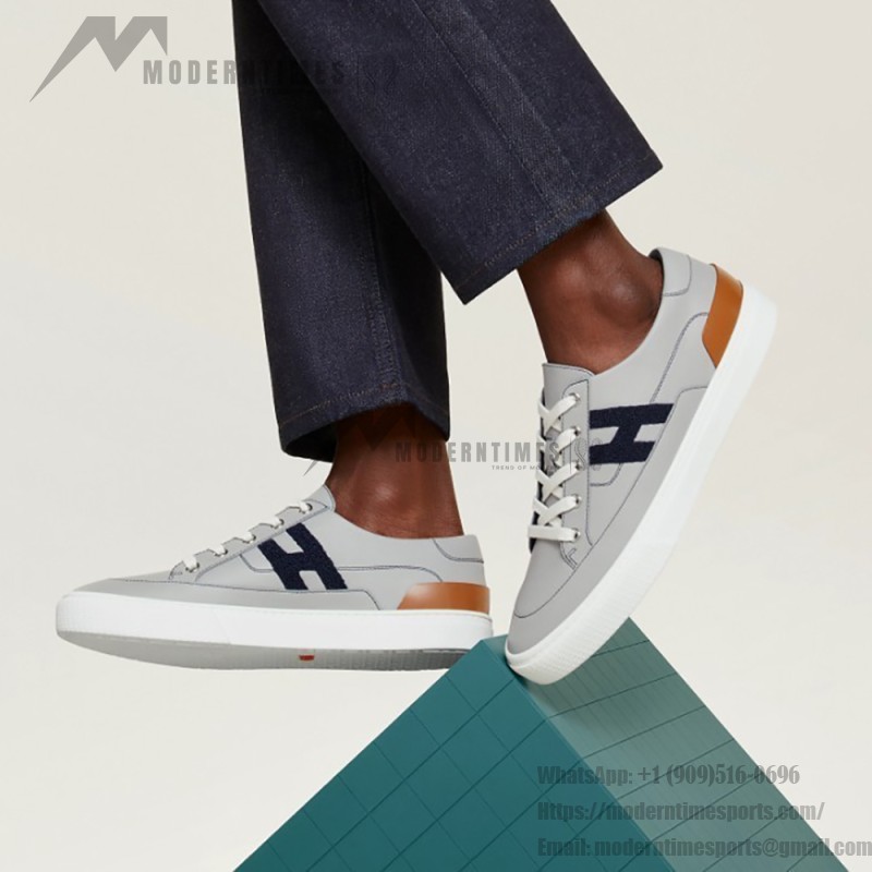 HERMES grey leather low-top sneakers unisex luxury designer shoes
