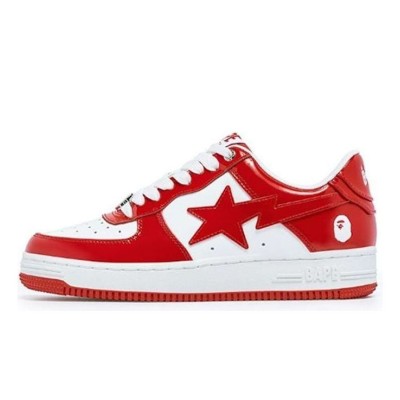 BAPE STA Red & White Leather Sneakers 1I70-191-022-RED | Iconic Streetwear Energy