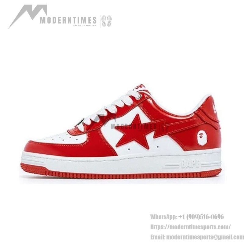 BAPE STA Red and White Leather Sneakers with Star Logo