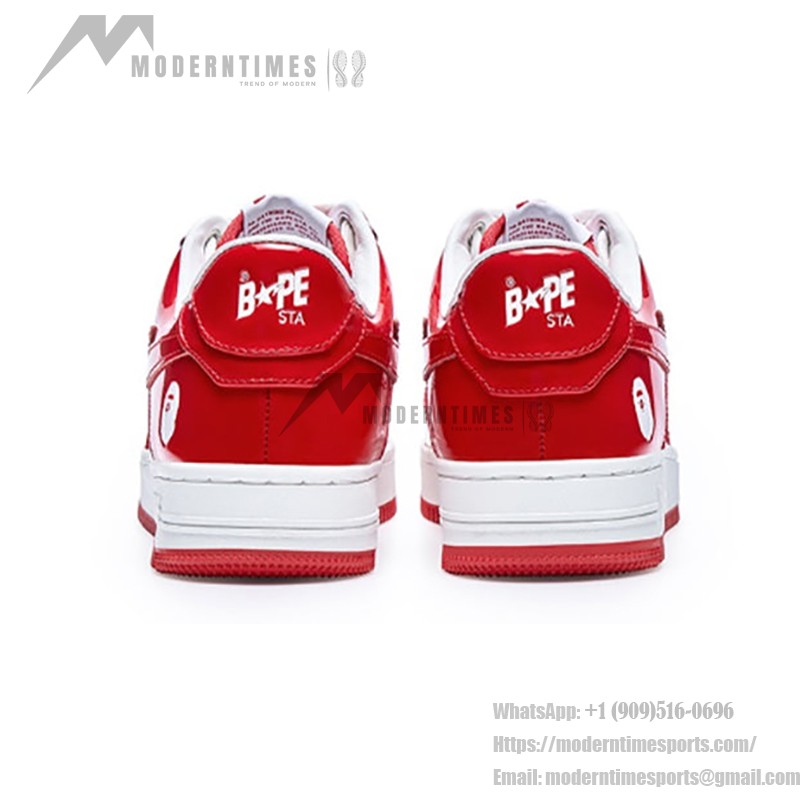 BAPE STA Red and White Leather Sneakers with Star Logo