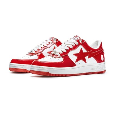 BAPE STA Red & White Leather Sneakers 1I70-191-022-RED | Iconic Streetwear Energy