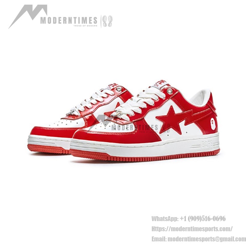 BAPE STA Red and White Leather Sneakers with Star Logo