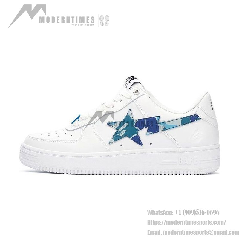 BAPE STA Weiße Sneaker mit Blauem Camo-Sternlogo