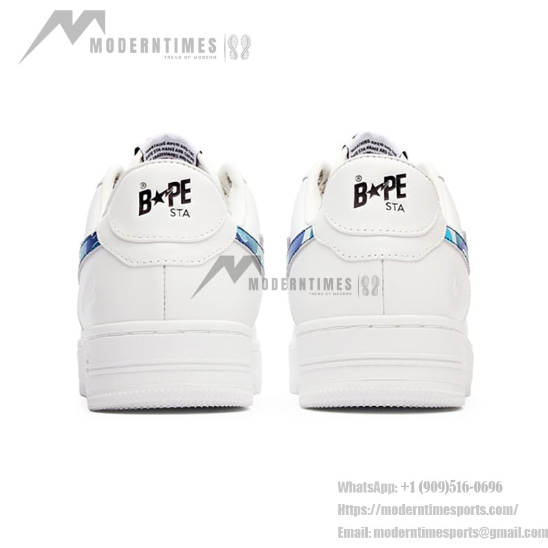 블루 ABC 카모 스타 로고가 있는 BAPE STA 화이트 스니커즈